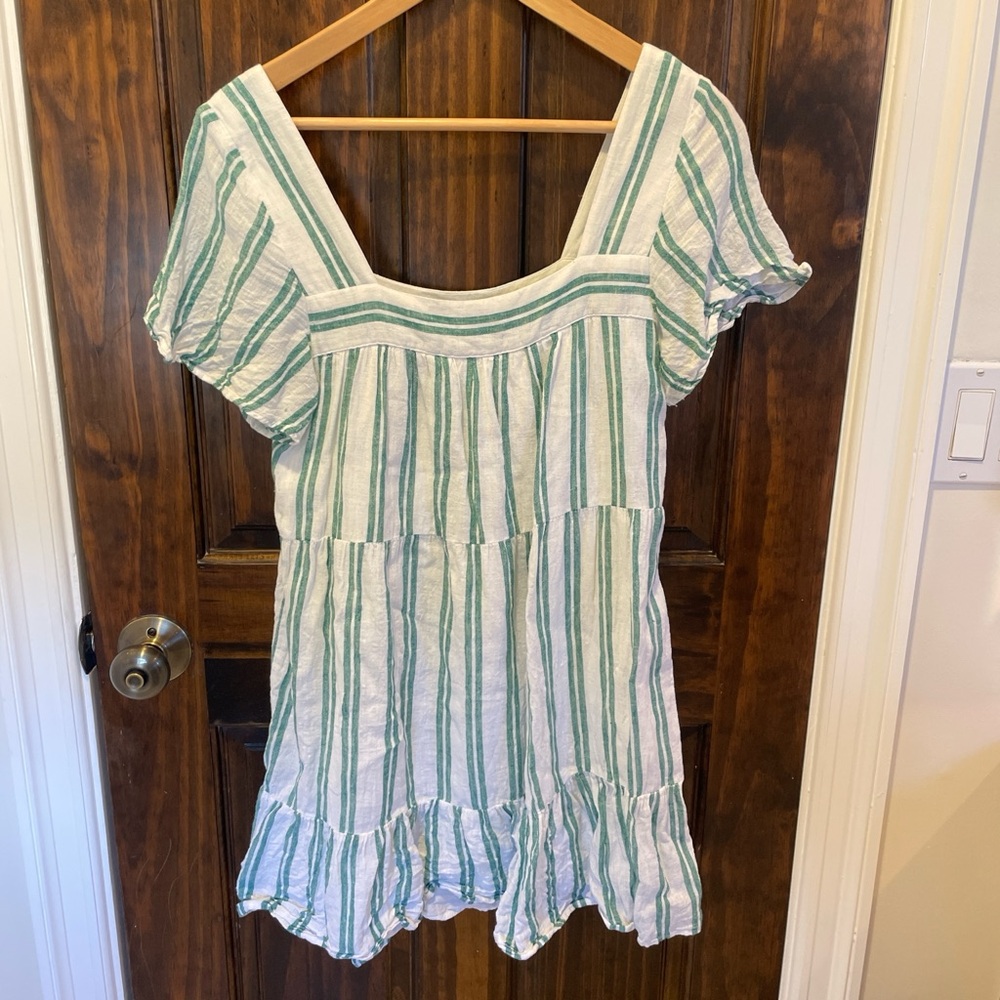 Striped Green and White Cotton Babydoll Dress